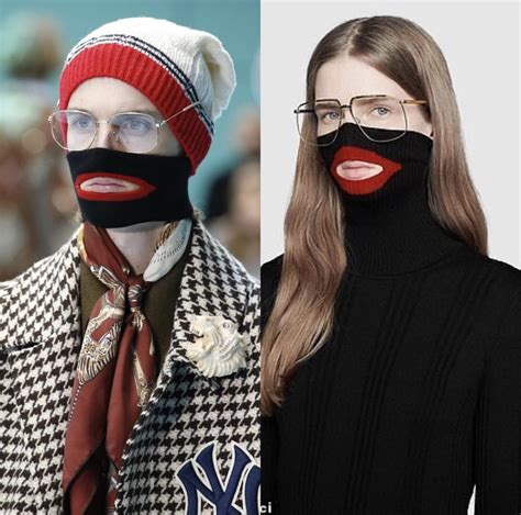 gucci black sweater with red lips|Gucci black face sweater.